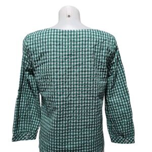 J Crew Seersucker green‎ and white gingham peasant top